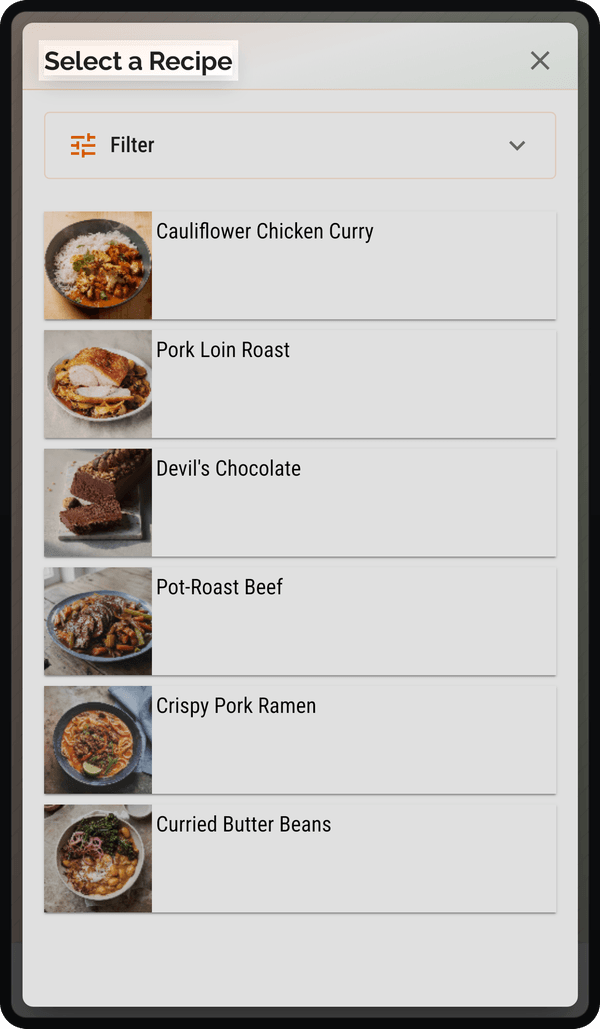 Mobile add-meal dialog